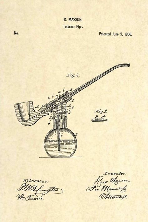 Official Tobacco Water Pipe US Patent Art Print -Vintage hookah bong 420 102 | eBay Pipe Aesthetic, Water Pipe Diy, Copper Pipe Art, Diy Bong, Cool Pipes, Handmade Pipe, Patent Art Prints, Meerschaum Pipe, Vintage Pipes