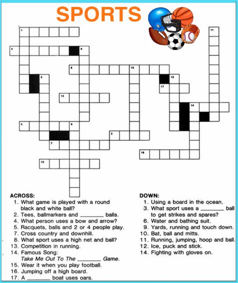 Sports Crossword Puzzles For Kids Sports Crossword, Kids Crossword Puzzles, Free Printable Crossword Puzzles, Word Puzzles For Kids, Cross Word, Word Games For Kids, Printable Crossword Puzzles, Learning Words, Printable Sports