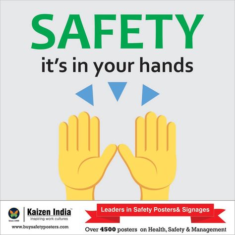 #safety It's in Your Hands! #safetyfirst #motivationalposters #bealert #sundaymotivational #buysafetyposters #kaizenindia  Visit us for more safety posters https://zurl.co/e657J Industrial Safety Slogans, Safety Pictures, Safety Quotes, Safety Slogans, Safety Poster, Machining Metal Projects, Safety Posters, Industrial Safety, Safety Work