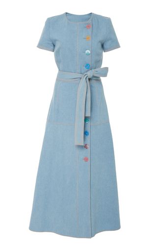 Ballet Inspired Fashion, Short Sleeve Denim Dress, Denim Dress Outfit, Blue Colour Dress, Carolina Herrera Dresses, Short Sleeve Denim, Denim Shirt Dress, Dresses Blue, Midi Short Sleeve Dress