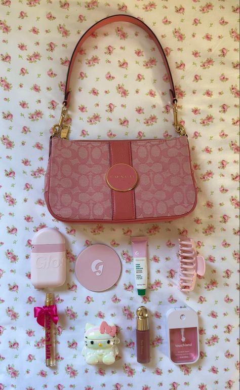 Coach Shoulder Bag Outfit, Aesthetic Ice Skating, Aesthetic Dior, Aesthetic Shoulder Bag, Glossier Bag, Purse Aesthetic, Pink Coach Purses, Shoulder Bag Outfit, Luxury Bags Collection