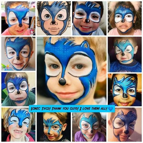 Sonic The Hedgehog Halloween Costume, Superhero Face Painting, Halloween Makeup For Kids, Cool Face Paint, Face Painting For Boys, Sonic Face, Halloweenský Makeup, Sonic Party, Halloween Makeup Diy