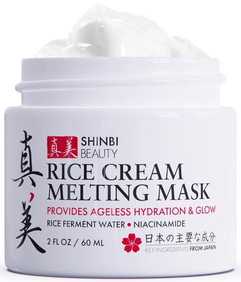 PRICES MAY VARY. THIS ORGANIC FACE MASK is 98% naturally derived and 44% of it's ingredients are organic. There are zero parabens, zero sulfates and zero pthalates and it's 100% cruetly free RICE + NIACINAMIDE MASK - Niacinamide is of the most effective skin brightening ingredients. It helps minimize the appearance of dark spots and uneven skin tone, giving a luminous glow. It's also known as a pore minimizer to help shrink enlarged pores and refine skin texture RICE FERMENT WATER IS a natural e Rice Mask For Face, Face Mask Skincare, J Beauty, Japanese Skin Care, Rice Cream, Japanese Face Mask, Rice Mask, Mask For Face, Organic Face Mask