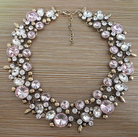 Crystal Statement Necklace, Statement Bib Necklace, Crystal Choker Necklace, Statement Choker, Statement Choker Necklace, Crystal Choker, Trendy Necklaces, Jewelry Choker, Pink Rhinestones