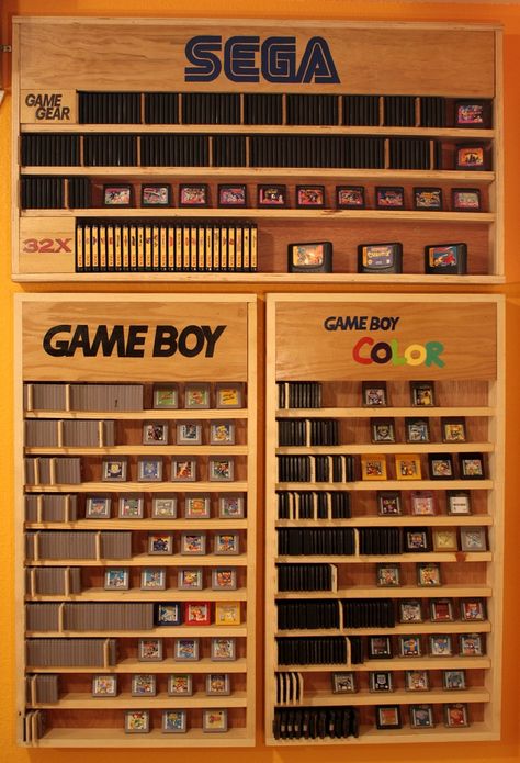 Image Video Game Storage, Geek Room, Nerd Room, Retro Games Room, Man Cave Basement, Video Game Room Design, Game Storage, Urban Interiors, Video Game Rooms