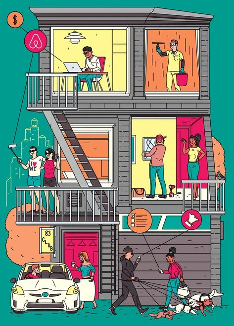 Is the Gig Economy Working? | The New Yorker Gig Economy, Sharing Economy, Ligne Claire, Creative Review, Investment Banking, Packaging Design Inspiration, The New Yorker, Editorial Illustration, Freelance Illustrator