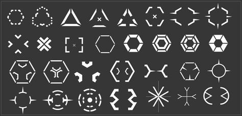 Sci Fi Symbols, Cyberpunk Symbols, Sci Fi Tattoo, Sci-fi Ui, Cyberpunk Design, Game Ui Design, Ui Inspiration, Game Icon, Futuristic Design