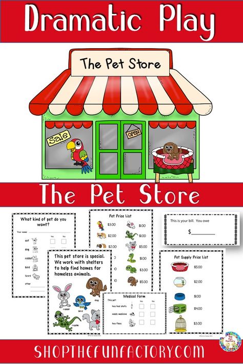 Pet Store Dramatic Play, Store Dramatic Play, Dramatic Play Center, Dramatic Play Printables, Dramatic Play Preschool, Early Childhood Teacher, Dramatic Play Centers, Creative Curriculum, About Animals