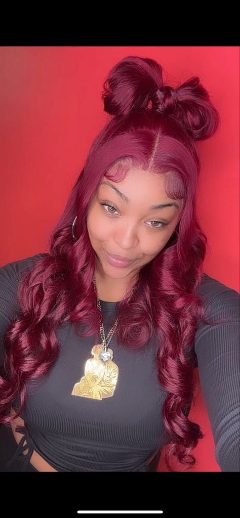 Model: @Ruthless.i Burgundy 28 inch 13x4 Frontal Wig from Tinashe Hair Burgundy Side Part Frontal, Burgundy Frontal Wig, Burgundy Side Part Wig Straight, Tinashe Hair, Burgundy Layered Wig, Burgundy Hair Wigs For Women With Flasses, Burgandy Wig Hairstyles For Black Women, Burgundy Wig, Matric Dance