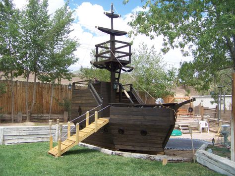 I like this one, but we don't need a crow's nest or a play area underneath. (We get lots of wasp nests. I don't want good hiding places for bees. 😊) Pirate Ship Playhouse Plans, Diy Outdoor Playhouse, Ship Playhouse, Pirate Ship Playhouse, Kids Playhouse Plans, Outside Playhouse, Outdoor Playhouse, Playhouse Plans, Diy Playhouse