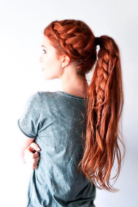 A high ponytail hairstyle looks super pretty. And most importantly, you can wear it for any occasion. So, get familiar with this trend. Freckled Fox, Gorgeous Braids, Braid Ponytail, High Ponytail Hairstyles, Ponytail Hairstyle, Double Braid, Braided Ponytail Hairstyles, A Ponytail, Cool Braid Hairstyles