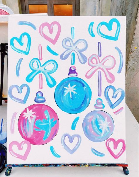 Preppy Abstract Art, Preppy Christmas Paintings, Easy Pink Painting Ideas On Canvas, Preppy Art Ideas, Painting Ideas Preppy, Cute Christmas Paintings On Canvas Easy, Preppy Painting Ideas, Christmas Paintings On Canvas Easy Diy, Preppy Paintings Canvases