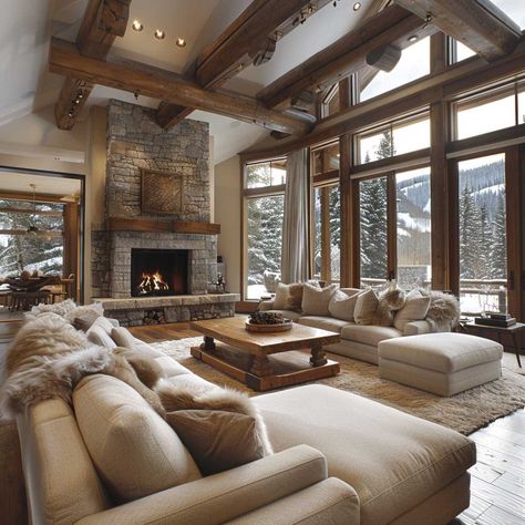 How to Bring Chalet Interior Charm into Your Home • 333+ Art Images Mountain Contemporary Home Interiors, Ski Chalet Color Palette, Chalet Design Interior, Montana Home Decor, Aspen Homes Interior, Ski House Living Room, Mountain Home Decorating, Colorado Living Room, Mountain Chalet Interior