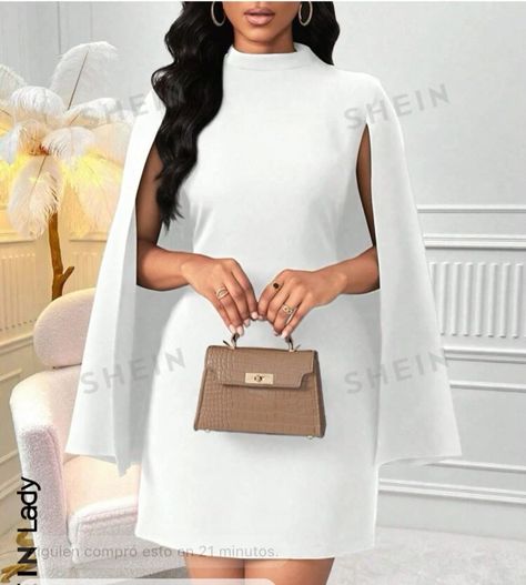 Winter White Dress, White Dress Winter, Stand Collar Dress, Mock Neck Dress, Cape Sleeves, Dress For Short Women, Dressy Casual, Mini Dress With Sleeves, Preppy Outfits