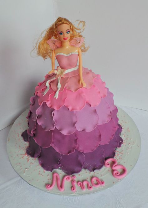 Fairy Doll Cake Barbie Doll Cake, Novelty Cake, Petal Dress, Cake With Fondant, Barbie Doll Cakes, Chocolate Pancakes, 21st Party, Cake Topper Tutorial, 1st Birthday Cakes