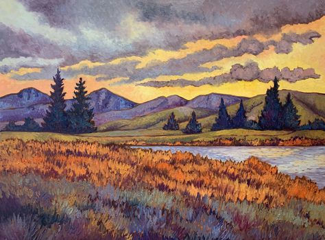 Montana Evening Sky by Maia Leisz, Oil, 30 x 40 x 1. Montana Watercolor, Montana Drawing, Montana Artwork, Montana Painting, Montana Aesthetic, Big Pond, Montana Landscape, Montana Art, Watercolor Landscape Paintings