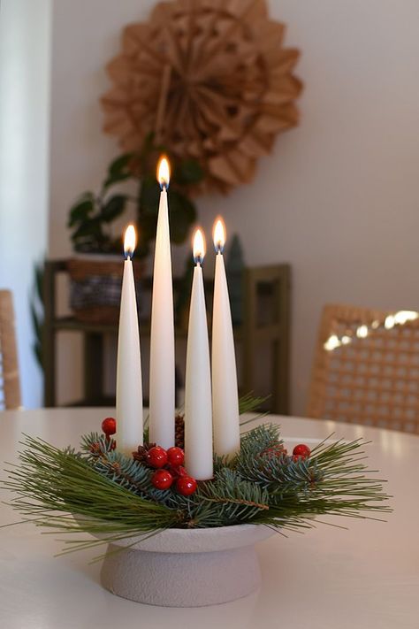 Learn how to make a Foraged DIY Advent Wreath this holiday season using upcylced plates, baking soda and copper fittings. Celebrate the countdown until Christmas Day with this beautiful tradition. Delineate Your Dwelling Diy Advent Wreath, Countdown Until Christmas, Diy Pedestal, Advent Wreath Diy, Advent Wreath Candles, Fun Diy Craft Projects, Weekend Crafts, Advent Candles, Advent Wreath