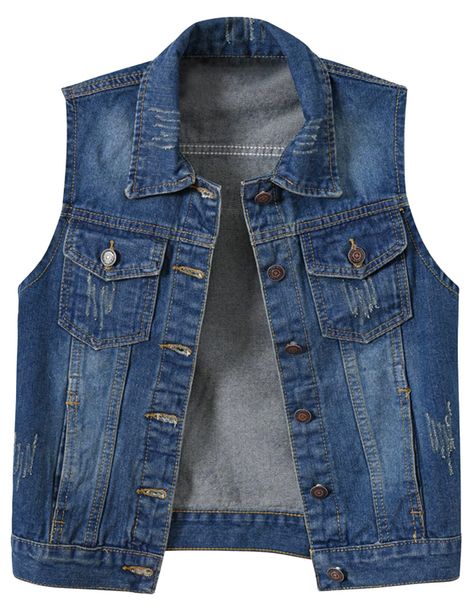 PRICES MAY VARY. Cotton&Polyester/Machine wash. Casual fit denim vest jacket, multi-color options. Lapel collar, single-breasted, solid color, sleeveless, armholes with pleats. 2 front buttoned flap chest pockets, 2 side pockets, 2 inner pockets. Perfect for daily casual, travel, outdoor, school, weekend, party, date and other casual occasions in all seasons. The brand "Locachy" is designed with simplicity, relaxing and comfortable, focus on providing more quality apparel.  Size Chart for Women' Women Waistcoat, Sleeveless Jean Jackets, Womens Denim Vest, Ladies Vest, Denim Waistcoat, Crop Vest, Denim Vests, Top Jeans, Women Outerwear