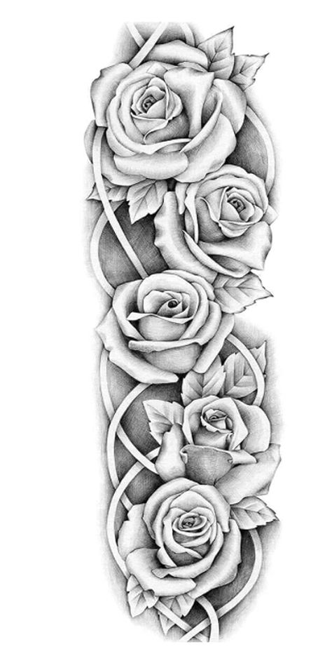 Half Sleeve Tattoo Stencils For Men Roses, Self Made Tattoo Men Stencil, Rose Sleeve Tattoo Design, Rose Tattoo Stencil Outline Men, 4 Roses Tattoo Design, Rose Half Sleeve Tattoos For Women, Tattoo Stencils For Women, Half Sleeve Rose Tattoo, Self Made Tattoo