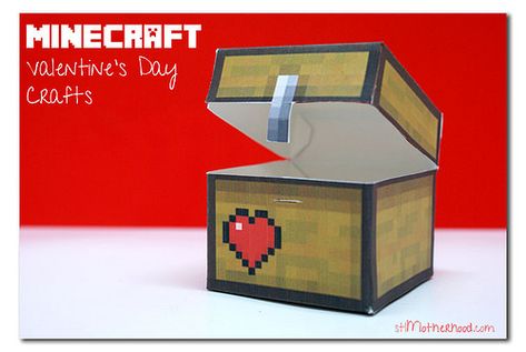 minecraft valentine box Valentines Gift Crafts, Valentine Minecraft, Minecraft Valentine, Minecraft Chest, Minecraft Box, Minecraft Valentines, Valentines Day Box, Diy Valentines Box, Kids Valentine Boxes