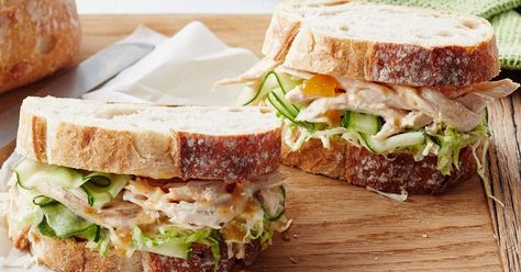 Change up your lunch time routine with this sensational chicken and cucumber sandwich topped with homemade mango mayo. Cucumber Sandwiches Recipes, Tiu Recipes, Cucumber Sandwich, Lunch Box Ideas, Eating Bananas, Cucumber Sandwiches, Yummy Healthy Snacks, Time Routine, Healthy Lunchbox