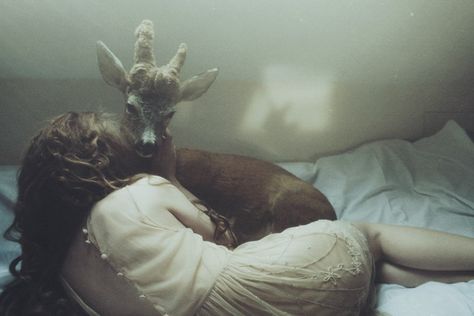 Lovers by Laura Makabresku (self-portrait with Deer ). Laura Core, Laura Makabresku, Mystic Symbols, + Core + Aesthetic, Pics Art, Dark Art, Self Portrait, Fine Art Photography, Surrealism