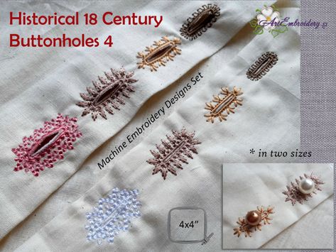 Historical 18th Buttonholes Set 4 - 2 Sizes! - Products - SWAK Embroidery Detail Couture, Projek Menjahit, Kemeja Lelaki, Embroidery Design Sets, Sew Ins, Crazy Quilting, Pola Sulam, Heirloom Sewing, Couture Mode