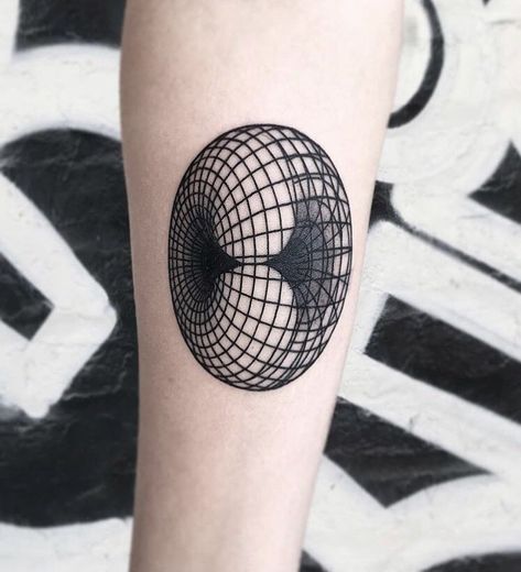 Torus Field Tattoo, Retro Futurism Tattoo, Absurdism Tattoo, Vortex Tattoo, Cool Space Tattoos, Golden Spiral Tattoo, Space Tattoo Ideas, Trippy Tattoo Ideas, Spiral Tattoo