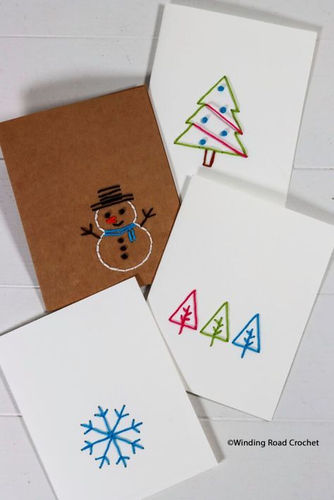 Embroidery Christmas Cards, Embroidered Christmas Cards, Xmas Embroidery, Embroidery Cards Pattern, Sewing Cards, Embroidery Cards, Stitching Cards, Holiday Stamping, Embroidered Christmas