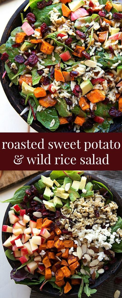 Seasoned Wild Rice, Thanksgiving Salad, Wild Rice Salad, Christmas Salads, Roasted Sweet Potato, Salad Mixed Greens, Healthy Thanksgiving, Balsamic Dressing, Salad With Sweet Potato