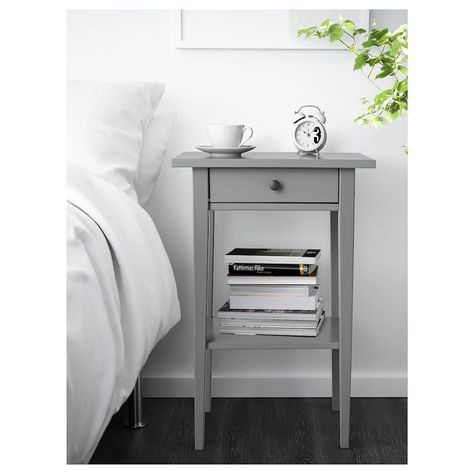 HEMNES Bedside table - grey - IKEA Ikea Hemnes Nightstand, Hemnes Bedside Table, Hemnes Nightstand, Design Ložnic, Bedside Table Grey, Stylish Bedroom Design, Ikea Bedroom, Ikea Hemnes, Painted Drawers