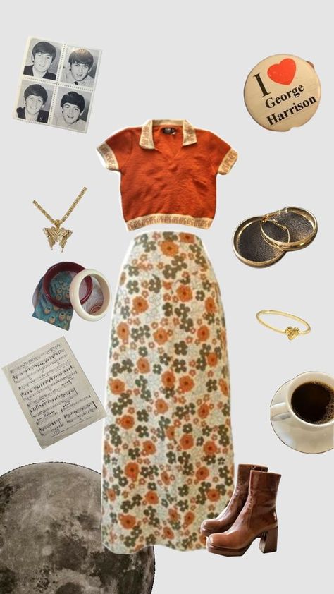 modest 60s inspired outfit 1960s Hippy Fashion, 60s Clothes Women, 60s Womens Outfits, 1960s Outfits For Women, Retro Outfits 60s Style, Hippie 60s Outfits, 60s Outfits Aesthetic, Retro Outfits 60s, 60s Hippie Outfits