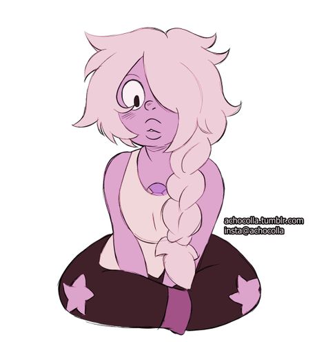 Steven Universe Hair Reference, Amethyst Steven Universe Fanart, Rose Quartz Steven Universe Hair, Steven Universe Pink Gem Oc, Steven Universe Purple Gem Oc, Steven Universe Rhodonite, Amethyst Su, Amethyst Art, Cartoon Network Fanart