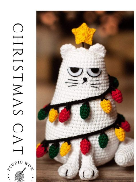 Kat Haken, Magic Ring Crochet, Sc Crochet, Chat Crochet, Cat Amigurumi, Crochet Christmas Trees, Christmas Crochet Patterns, Crochet Cat, Cat Pattern