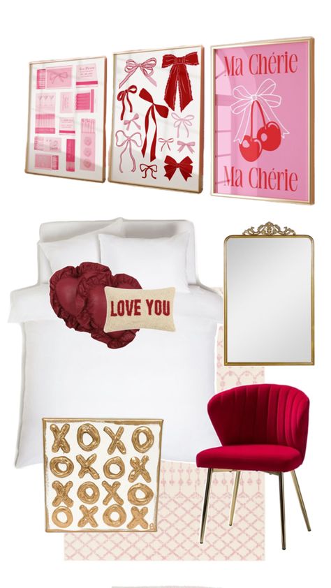 College Dorm Room Pink, Cute Bedroom Design, Dorm Room Pink, Red Dorm, Girly Bedroom Decor, College Room Decor, Bedroom Makeup Vanity, Dorm Room Designs, Dorm Room Inspiration