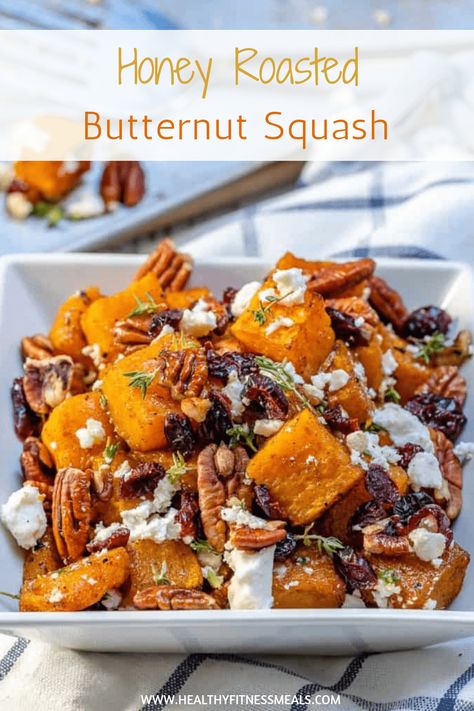 Honey Roasted Butternut Squash Butternut Squash Fennel Recipes, Honey Roasted Butternut Squash, Butter Squash Recipe, Butternut Squash Recipe, Paleo Meals, Healthy Fitness Meals, Squash Recipe, Thanksgiving Side, Honey Roasted