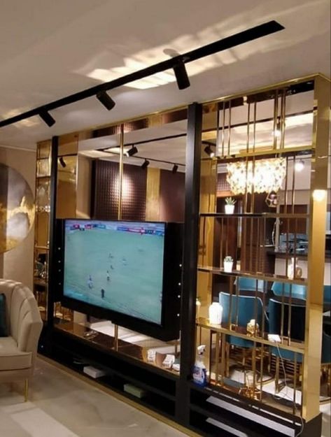 Reception Partition Design, Rotating Tv Partition, Wooden Partition With Tv Unit, Rotating Tv Unit Partition, Rotating Tv Stand Room Dividers, Living Tv Unit Design Modern, Rotating Tv Unit, Tv Partition, Built Ins With Tv