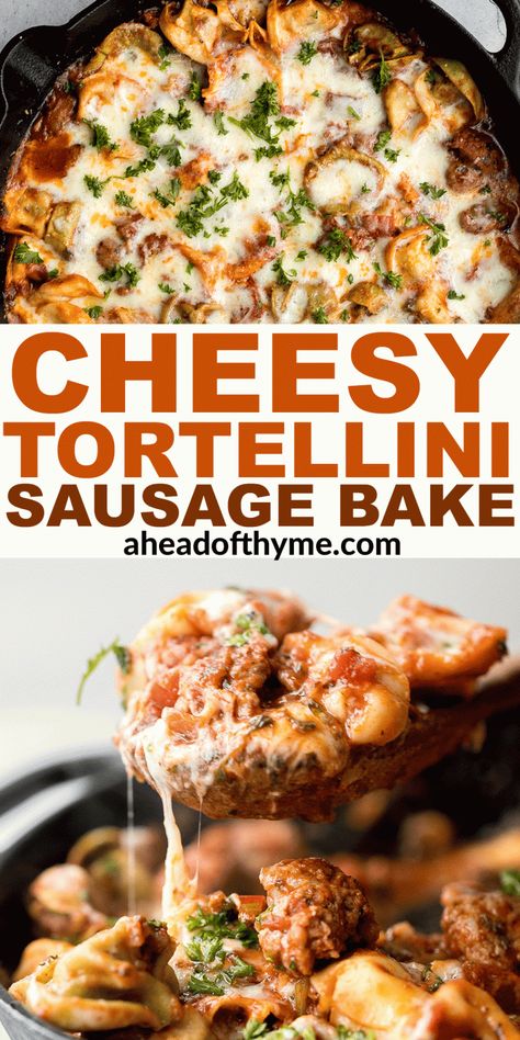 Sausage Tortellini Cream Cheese, Sausage Tortellini Recipes, Easy Cheesy Tortellini, Sausage Tortellini Skillet, Pasta Italian Sausage, Sausage And Tortellini, Cheese Tortellini Recipes, Cheesy Tortellini, Tortellini Bake