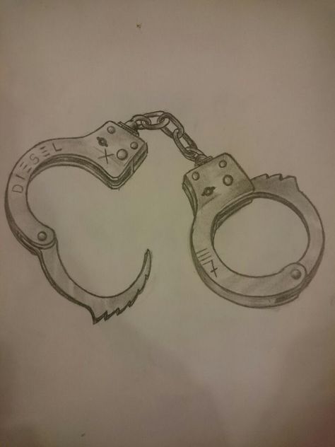 Handcuff Drawing Reference, How To Draw Handcuffs, Locked Up Tattoo, Locked Up Drawing, Handcuffs Drawing Reference, Diy Handcuffs, Hand Cuffs Drawing, Padlock Drawing, Jail Drawings