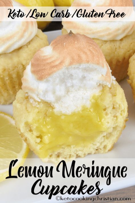 Lemon Meringue Cupcakes - Keto, Low Carb & Gluten Free Lemon Meringue Cupcakes, Meringue Cupcakes, Low Carb Cupcakes, Keto Muffins, Keto Cakes, Keto Cupcakes, Keto Treats, Keto Baking, Low Carb Low Fat Recipes