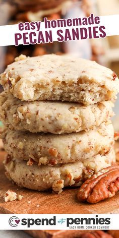 This delicious recipe for crumbly pecan Sandies is sure to become a favorite. Dip in powdered sugar, or serve plain with a cold glass of homemade iced tea. #pecansandies #cookies #recipe #homemade #spendwithpennies Spend With Pennie’s, Homemade Pecan Sandies, Pecan Sandy Cookie Recipe, Butter Pecan Shortbread Cookies, Sandies Cookies Recipes, Pecan Sandies Cookies Recipes, Spend With Pennies Recipes, Pecan Sandies Recipe, Pecan Sandies Cookies