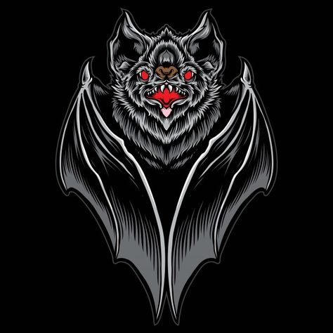 Vampire Bat Art, Japanese Demon Tattoo, Octopus Logo, Bat Illustration, Bat Vector, Scary Bat, Joker Clown, Bat Art, Bat Tattoo