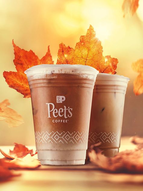 Iced Drinks Recipes, Peets Coffee, Beverage Poster, Coffee Shop Photography, Coffee Shot, Colorful Drinks, Pumpkin Latte, Coffee Logo, Food Ads