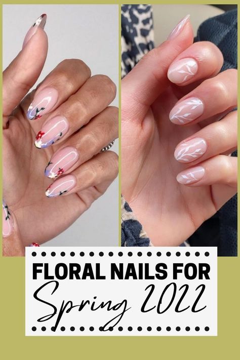 Looking for a neutral Spring Nails look? Check out these chic nails featuring a nude color with light green accents. Nail Designs Spring 2022, Spring 2022 Nails, Nail For Spring, Neutral Spring Nails, Floral French Tip, Spring Nails Floral, Nail Colors Spring, Spring Nails French, Spring Nail Design