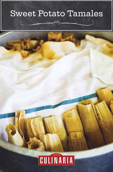 Slightly sweet with a tender corn masa, Nopalito’s sweet potato tamales are a can’t-say-no dinner. And you’ll want to slather the mole on everything. #tamales #vegetarian #mexican #authentic Sweet Potato Tamales, Potato Tamales, Vegetarian Tamales, Masa For Tamales, Tamales Recipe, Recipe Folder, New Recipes For Dinner, Corn Husks, Tamale Recipe