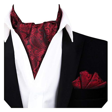 Ascot Cravat Men, Ascot Tie Men Outfit, Maroon Clothing, Cravat Mens, Mens Pants Fashion Casual, Ascot Outfits, Gender Euphoria, Modern Paisley, Mens Ascot