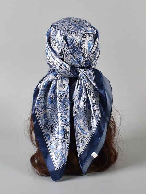 1pc Paisley Pattern Bandana Women Head Scarf | SHEIN USA Blue Head Scarf, Satin Bandana, Bandana Silk, Bandana Women, Women Bandana, Boho Head Wrap, Paisley Scarves, Mamma Mia, Blue Paisley