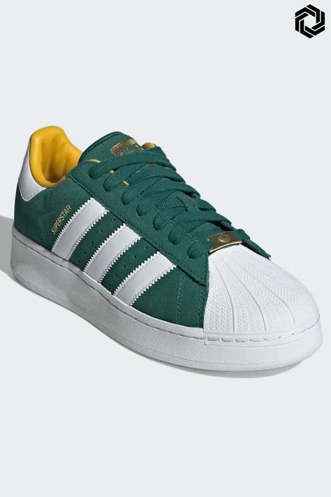 Superstar XLG - Collegiate Green Bold Gold Popular Adidas Shoes, Superstar Shoes, Adidas Shoes Superstar, Superstars Shoes, Adidas Online, Shoes For Men, History Books, Adidas Shoes, The History