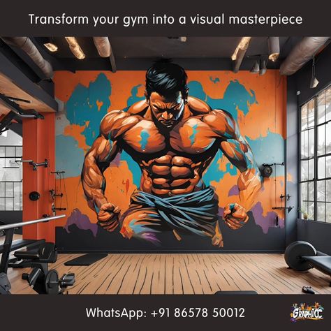 Turn Walls into Social Media Gold! Imagine your Gym or business adorned with vibrant murals that captivate and inspire. Let us turn your walls into a canvas, sharing your unique journey with the world. 🌟 🌿 Why Choose Us? Customized Designs Professional Artists Story-Driven Murals Showcase your passion, history, and vision with stunning mural art that leaves a lasting impression. Ready to let your walls speak? Contact us today! +91 8657850012 #muralart #storytelling #wallart #storytelling ... Gym Wall Art Graffiti, Gym Wall Design, Gym Murals, Gym Graffiti, Gym Mural, Martial Arts Gym, Fitness Wall Art, Sports Illustration, Gym Wall Art