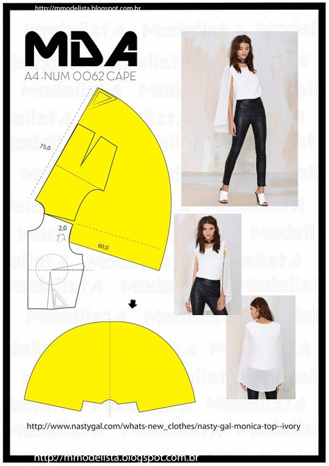 A4 NUM 0062 CAPE Pola Blus, Cape Pattern, Costura Fashion, Techniques Couture, Couture Mode, Pattern Drafting, Fashion Sewing Pattern, Diy Pattern, Dress Sewing Patterns